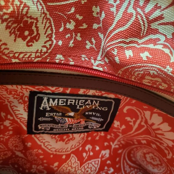 American Living Mackenzie Luggage Tote Bag Red Paisley Print Canvas Faux Leather - Picture 10 of 15
